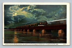 Postcard Union Pacific Bridge Across the North Platte River MoonLight at North - Picture 1 of 2