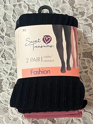 Secret Treasures Fashion Tights 2Pr Black Cable Mauve Opaque Size XL - Image 1 of 4