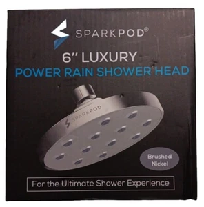 Cabezal de ducha de lluvia eléctrico de lujo SPARKPOD 6" níquel cepillado nuevo en caja - Imagen 1 de 5