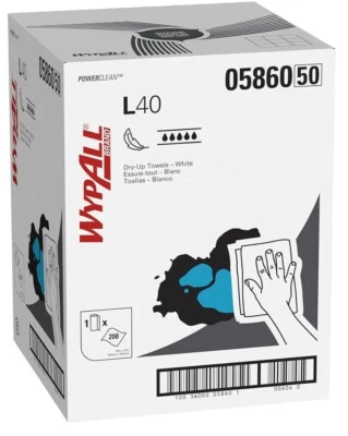 Kimberly Clark WypAll 05860 L40 Absorbent Shop Towels (19.5” X 42” X 200 Sheets) - Image 1 of 4