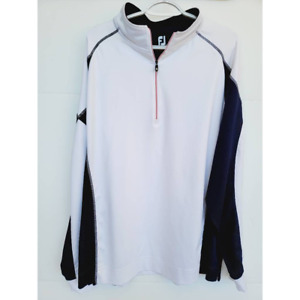 FootJoy Mens Golf 1/4 Zip Pullover Jacket White Blue Stretch Mock Neck XL