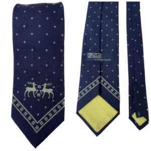 Ralph Lauren 100% Lana Corbata Navidad Reno Azul Marino Hecha en EE. UU.: 3” L: 57” - Imagen 1 de 9