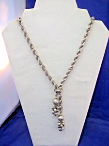 HEAVY SILVERTONE NECKLACE WITH TWO DANGLE DROPS - VERY STRIKING! - Picture 1 of 6