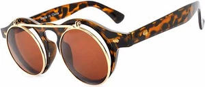 Gafas de sol abatibles C7 góticas retro redondas de plástico marco de leopardo lentes marrones - Imagen 1 de 6