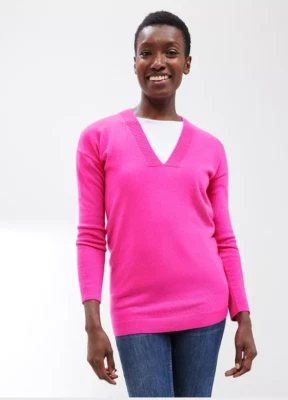Cashmere Relaxed V-Neck Jumper Neon Pink Size 8 Only John Lewis RRP £99.00 CA654 - Image 1 of 4