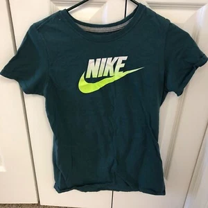 Nike Slim Fit Cotton Top Green Swoosh Girls L - Picture 1 of 5
