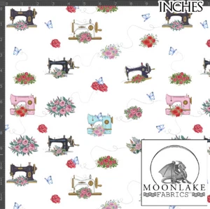 Vintage Sewing Machine Repeat 6 colours 100% Cotton 130g Poplin * Exclusive * - Picture 1 of 12