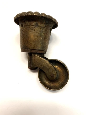 Large Antique Brass Swivel Cup Caster 3 1/2" Tall Steampunk Crafts Ruffled Edge Cover