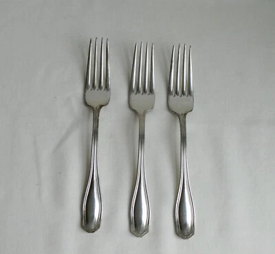1919 WM. ROGERS & SON CLINTON PATTERN DINNER FORKS X 3, 7 1/2", NO MONO, NICE - Image 1 of 4