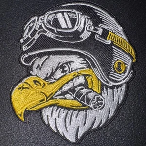EAGLE WITH A CIGAR & HELMET MILITARY AIR FORCE EMBROIDERED IRON ON PATCH - Picture 1 of 5