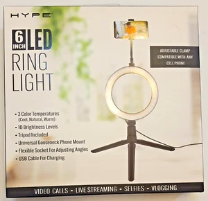 HYPE 6" LED Ring Halo Light 3 Color Temps 10 Brightness Levels Tripod USB Cable - Picture 1 of 4