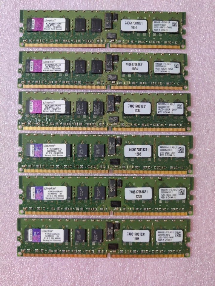 Kingston KTM2865SR/4GB (12GB) 6X2GB Modules PC2-3200 Memory RAM - IBM eServer X - Image 1 of 4