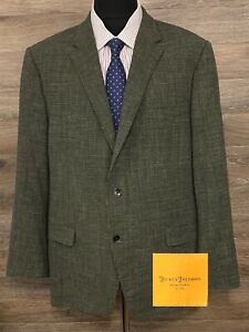 Hickey Freeman Men's Silk Linen Wool Olive Green Blazer Sport Coat Jacket 48R