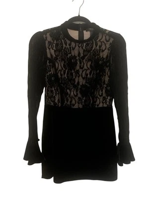 Women's Forever 21 Contemporary Black Velvet Lace Long Bell Sleeve Dress Size M - Image 1 of 4