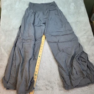 Saga Italy Womens Wide-Leg Slit Open-Leg Linen Pants Gray Elastic Waist Palazzo - Picture 1 of 5