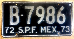 1972 1973 SERVICIO PUBLICO FEDERAL MEXICO AUTO LICENSE PLATE " B 7986 " - Bild 1 von 1