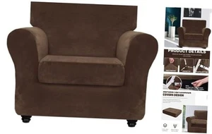 Velvet Plush 2 Pieces Chair Covers for Living Room Super Stretch Anti Slip - Picture 1 of 8