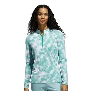 adidas Golf Ladies Zip-Neck Top with Abstract Dot Print in 'Pure Teal' - Picture 1 of 6