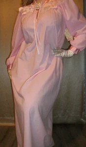 Vtg Pink Satin Trim Long Nylon Nightgown NWT - Picture 1 of 5