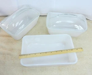 Vtg Westinghouse Milk Glass & Clear Lids Dish Set Loaf Pan w/ Lids & Baking Dish - Picture 1 of 6