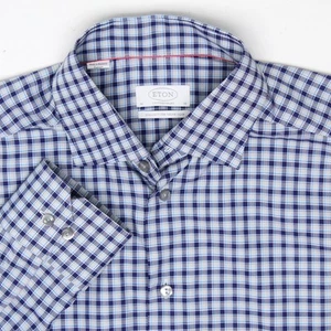 NWOT Eton Contemporary Dress Shirt Mens 16 Blue Plaid Cotton Trunk Club - Picture 1 of 4