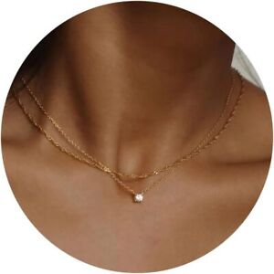 Dainty Layered Necklaces for Women - 18K Gold Filled Diamond Design - Gift Box I
