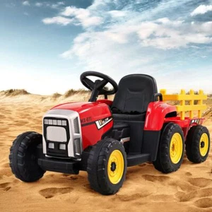 Kids Ride On Tractor Trailer Toddler Electric Cars 7 LED Headlights Twin Motors - Picture 1 of 8