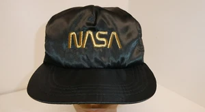 VTG NASA 80's Satin Black Snapback USA Hat Cap Flight Of The Navigator IDENTITY - Picture 1 of 13