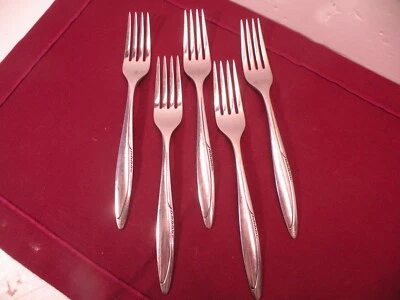 Set Of 5 Dinner Forks Zest Gorham Stegor Stainless Flatware 7 1/2" - Image 1 of 4