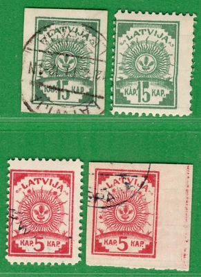 LATVIA Sc. 3.5.6.8, 5 & 15 kop. LOT OF 4 STAMPS 1919s. USED 5491 - Image 1 of 2