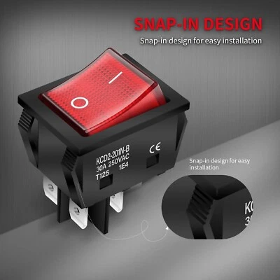 2X Red Light Illuminated 4 Pin DPST ON/OFF Snap in Rocker Switch 20A 16A 250V AC - Image 1 of 4