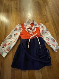 Vintage Love Brand 1970’s Girls Sz 5 Dress Red Navy Groovy Retro Patterned Wow - Picture 1 of 13