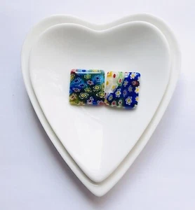Stunning Multicoloured Square Millefiori Handmade Bead 2 pcs 1 - Picture 1 of 1