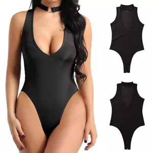 Women Open Crotch Romper Lingerie V-Neck Jumpsuit Bodysuit Thong Leotard Catsuit - Picture 1 of 21