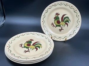 4 Metlox Poppytrail California Provincial Green & Red Rooster 10" Dinner Plates - Picture 1 of 8