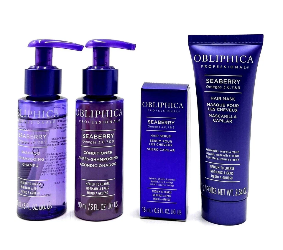 Kit de viaje Obliphica Seaberry mediano a grueso (champú/acondicionador/máscara/suero) Foto 1 de 1