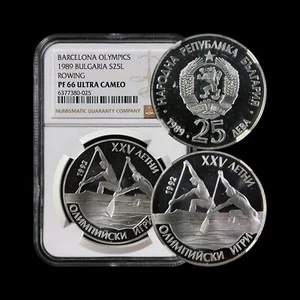 BULGARIA. 1989, 25 Leva, Silver - NGC PF66 - Barcelona Olympics, Rowing - Picture 1 of 5