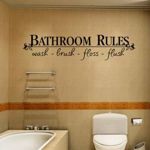 Bathroom Rules Wash Brush Floss Flush Quote Saying Wall Sticker Home Decal Decor - Picture 1 of 17