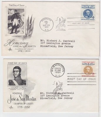 TurtlesTradingPost- Jose de San Martin 1959 FDC#1125-26 Artcraft Matching Pair - Image 1 of 3