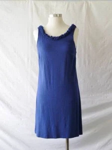 J Crew Royal Blue Soft Modal Jersey Knit Front+Back Ruffled Scoop Neck Dress~S/M - Picture 1 of 9