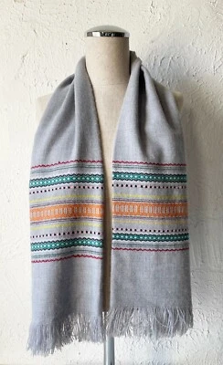 Inca Imports Ecuador Handcrafted Grey/Multicolor Fringe Acrylic Scarf 18" x 53" - Image 1 of 4