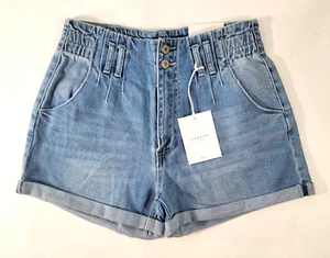 Kancan Womens Shorts Large High Rise Medium Wash Blue Denim Logo Mom *NWT* - Picture 1 of 11