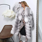 Luxury Women Genuine Cross Fox Fur Coat Full Pelt Collar Winter Warm Overcoats