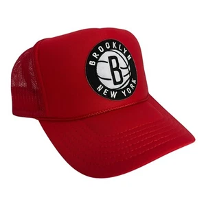 NUEVO SOMBRERO ROJO BROOKLYN NETS NY NYC 5 PANELES CORONA ALTA CAMIONERO ESPUMA DE MODA DOS TONOS - Imagen 1 de 3
