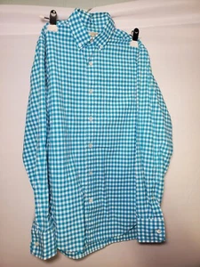 J. Crew Long Sleeve Button Down Teal Gingham 2 Ply Cotton Boy's XS 13-13 1/2. - Picture 1 of 5