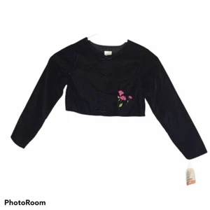 NWT Greendog Black Velvet Bolero Jacket Snap Front Pink Floral Embroidery Sz 8 - Picture 1 of 6