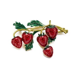 Charm Women Strawberry Enamel Brooches Pin Enamel Lapel Badge Collar Pin Jewelry - Picture 1 of 16