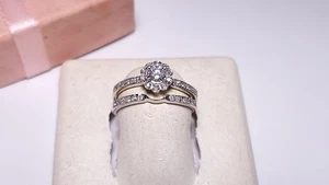 Estate .31ctw Natural Rd Diamond Halo 14Kt W/Gold S-6 Engagement Bridal Set23188 - Bild 1 von 6