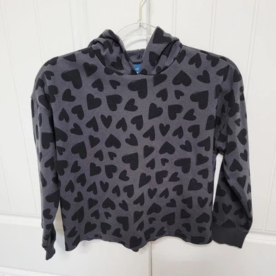 Sudadera con Capucha Antigua Azul Marino Niñas Talla Grande 10/12 Corazones Negros Usada en Excelente Condición Foto 1 de 4