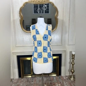 Bechamel Häkel Granny Square Pullover Weste M blau creme Boho Cottagecore Vintage - Bild 1 von 11